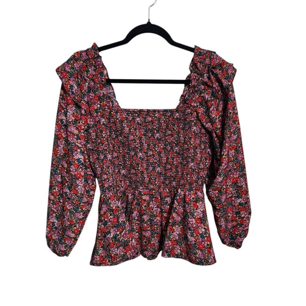 Entro Top M Floral Milkmaid Smocked Ruffled Cottagecore